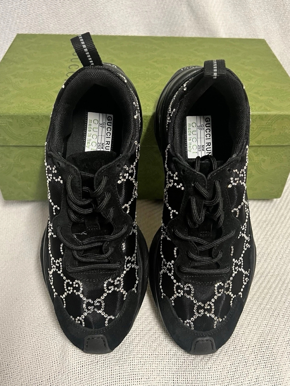 Gucci Black GG Crystal Embellished Run Sneakers - Picture 7 of 10